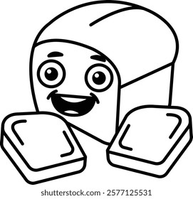 A cartoon bread loaf with a smiling face and open mouth