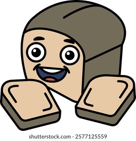 A cartoon bread loaf with a smiling face and open mouth