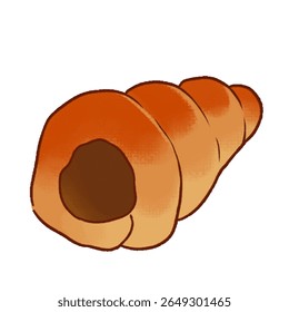 Cartoon bread roll filled with chocolate, commonly found in Asian bakeries. Ideal for dessert illustrations, food packaging, or cute snack designs.

