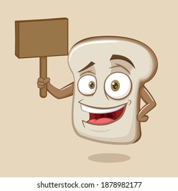 cartoon bread slice character holding a board
