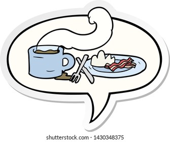 Cartoon-Frühstück mit Kaffee und Speck mit Sprudelaufkleber