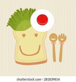 Cartoon Breakfast. Happiness Morning. Vector illustration