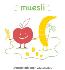 Cartoon breakfast cartoon with muesli. Vector illustration 