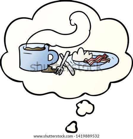 cartoon breakfast with thought bubble in smooth gradient style