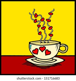 Cartoon of a brew of hot steamy Coffee lover. 