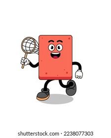 Cartoon of brick catching a butterfly , character design