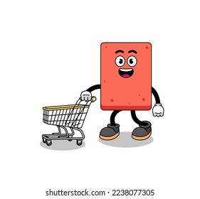 Cartoon of brick holding a shopping trolley , character design