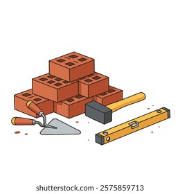 A Cartoon of a Brick Laying with Construction Tools