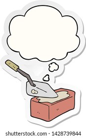 cartoon bricklaying with thought bubble as a printed sticker