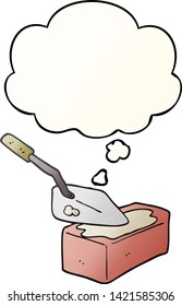 cartoon bricklaying with thought bubble in smooth gradient style