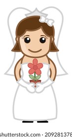 Cartoon Bride with Flower Pot