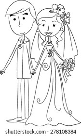cartoon bride and groom