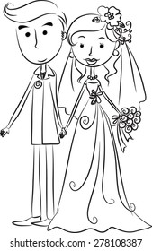 cartoon bride and groom