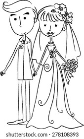 cartoon bride and groom