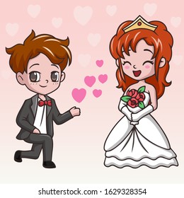 Cartoon bride and groom married