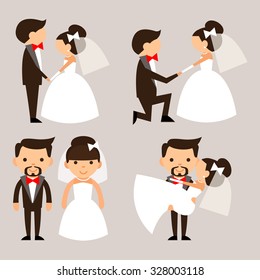 cartoon bride and groom set