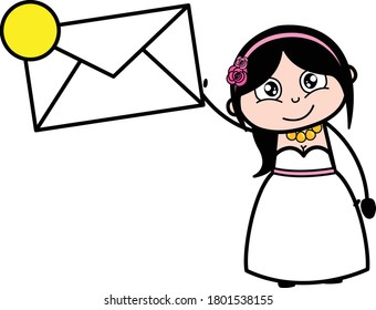 Cartoon Bride Holding Envelope Character Design Illustration