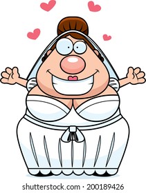 A cartoon bride ready to give a hug.