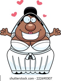 A cartoon bride ready to give a hug.