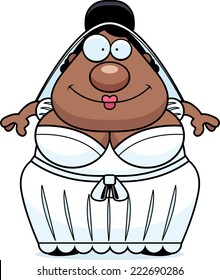 A cartoon bride smiling and happy.