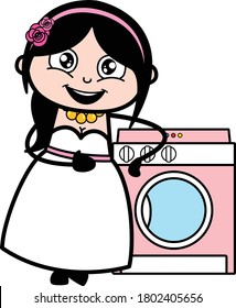 Cartoon Bride standing with washing machine