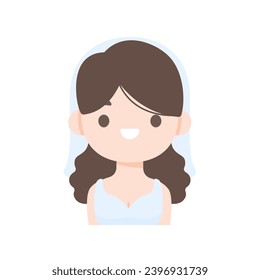 Cartoon bride wearing a white dress at the wedding ceremony