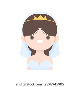 Cartoon bride wearing a white dress at the wedding ceremony