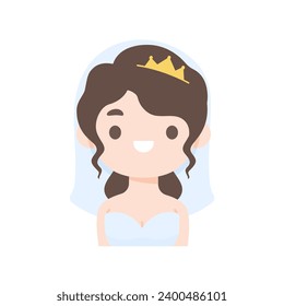 Cartoon bride wearing a white dress at the wedding ceremony