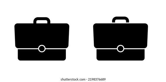 Icono o símbolo del maletín de dibujos animados. Concepto de negocio. Señal de la bolsa de compras, portafolio comercial o portátil. Logotipo de maleta o de estuche