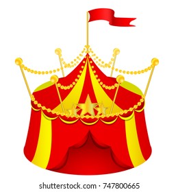 cartoon, bright circus tent with flag