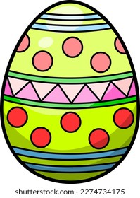 Cartoon Bright Colorful Painted Easter Egg. Vector Hand Drawn Illustration Isolated On Transparent Background