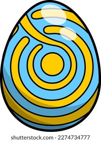 Cartoon Bright Colorful Painted Easter Egg With Wavy Lines. Vector Hand Drawn Illustration Isolated On Transparent Background
