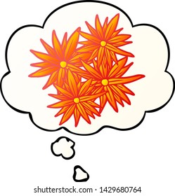 cartoon bright flowers with thought bubble in smooth gradient style