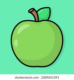 Cartoon bright green apple. Vector illustration