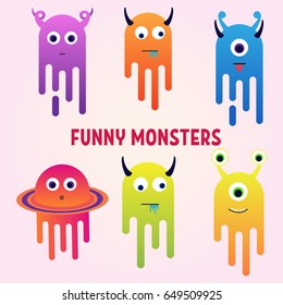 Cartoon bright monsters set. Funny Colorful toy cute monster. Vector EPS 10