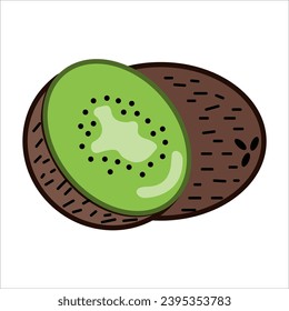 Cartoon bright natural kiwi isolated on white background. Vector illustration of fresh fruits used for magazine, book, poster, menu cover, web pages.