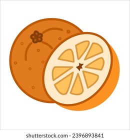 Cartoon bright natural orange isolated on white background. Vector illustration of fresh fruits used for magazine, book, poster, menu cover, web pages.