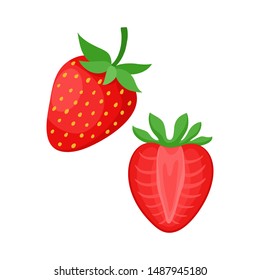 Cartoon bright natural strawberrys isolated on white. Vector illustration of fresh farm organic berry used for magazine, book, poster, menu cover, web pages.