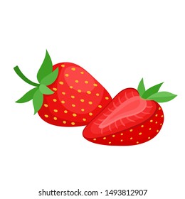 Cartoon bright natural strawberrys isolated on white. Vector illustration of fresh farm organic berry used for magazine, book, poster, menu cover, web pages.