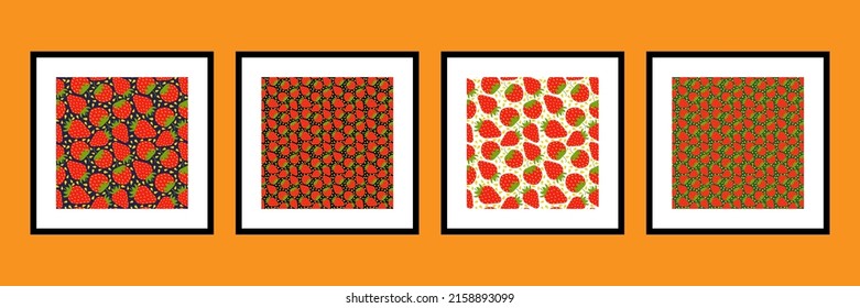 Cartoon bright strawberries seamless pattern set isolated. Vector background of fresh farm organic berry used for magazine, book,card, menu cover, web pages