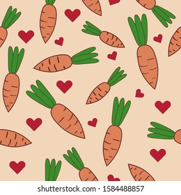 Cartoon bright vector carrots seamless pattern on light background. Funny cute illustration kawaii design