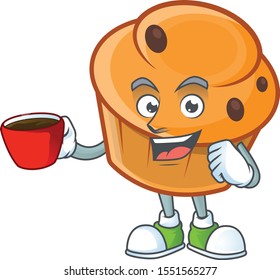 Cartoon brioche in the drinking in cup character shape.