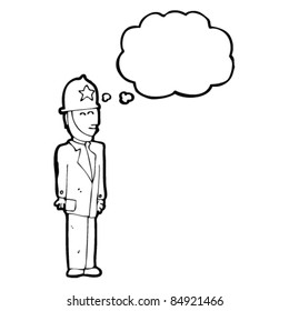 cartoon british policeman with thought bubble