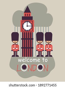 cartoon british print with royal guardsmen
