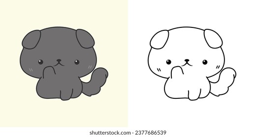 Cartoon British Shorthair Kitty Clipart for Coloring Page and Illustration. Clip Art Isolated Baby Cat. Cute Vector Illustration of a Kawaii Baby Pet for Prints for Clothes, Stickers, Baby Shower. 