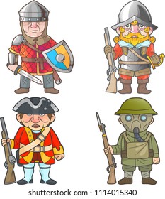 cartoon British soldiers, a set of vector funny images