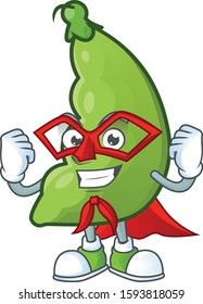 A cartoon of broad beans with Super hero costume