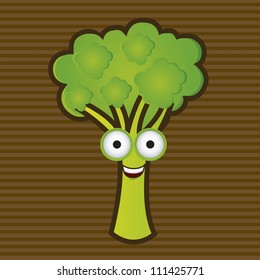 Cartoon of broccoli with big eyes and big smile, vector illustration