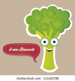 Cartoon of broccoli with big eyes and big smile, vector illustration