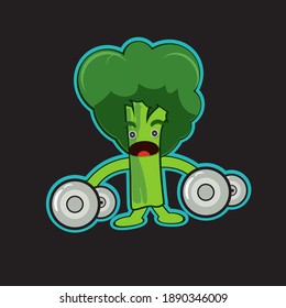 Cartoon Broccoli Character Fitness,flat Design.